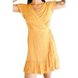 Rails Koreen Wrap Mini Dress Polka Dots Ruffle Flutter Sleeve V Neck Marigold S